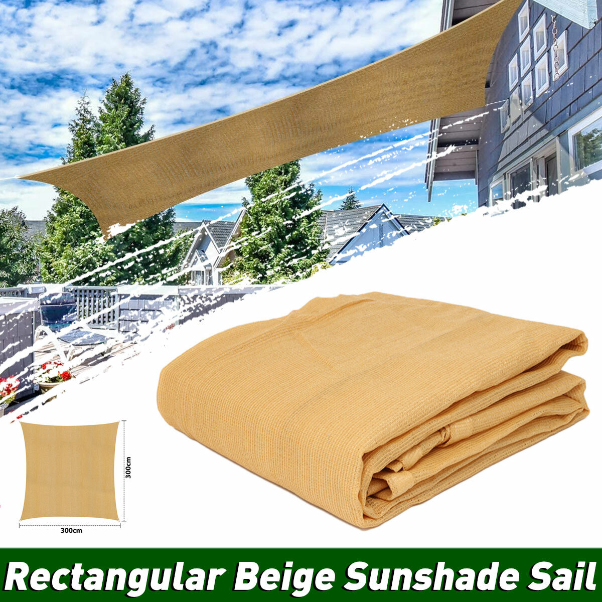 Tvird Shade cloths Rectangular Square 10x10 UV Block 4-Fixed Rope for Yard Terrace Lawn Garden Beige