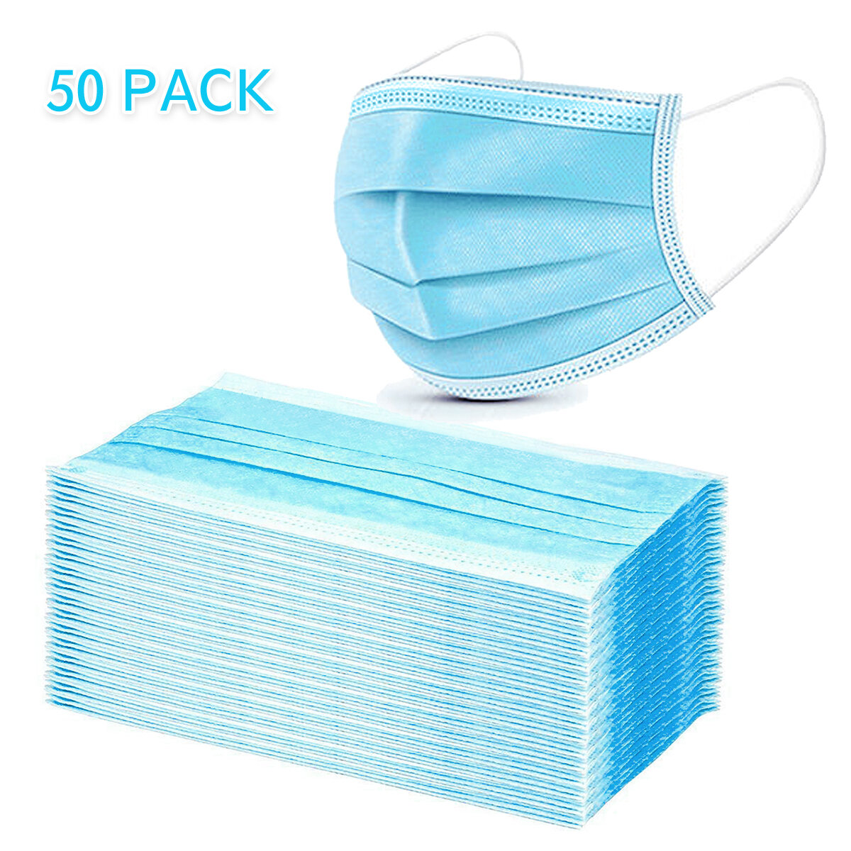 50Pcs Disposable Medical Mouth Face Masks 3-layer Respirator Mask Dust-Proof Personal Protection 