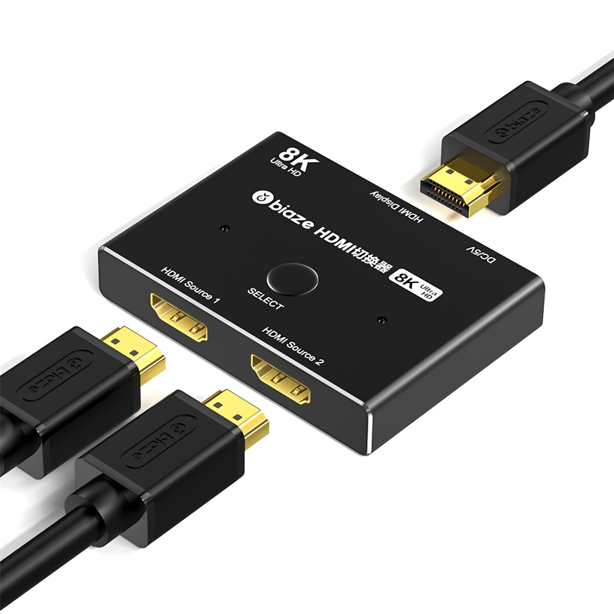 

BIAZE ZH128 HDMI-compatible Switcher 2 In 1 Out HDMI-compatible 2.1 8K/60Hz 4K/120Hz 8K 3D HD 1080P Video Splitter
