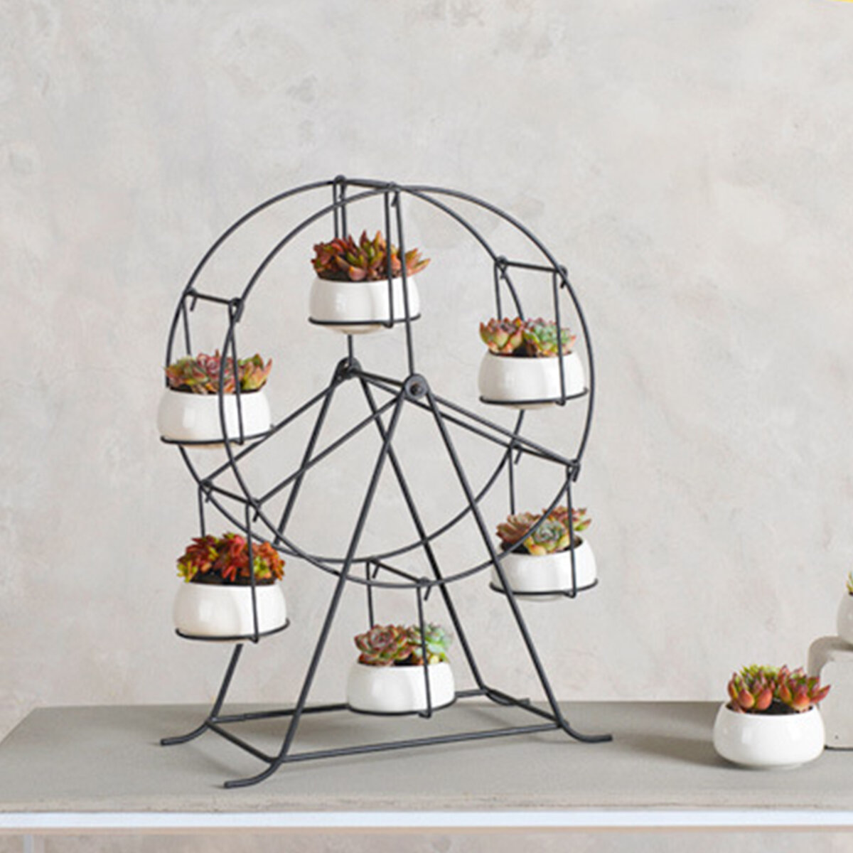 Succulent Planter Ferris Wheel Iron Plant Holders Set Indoor Garden Pots