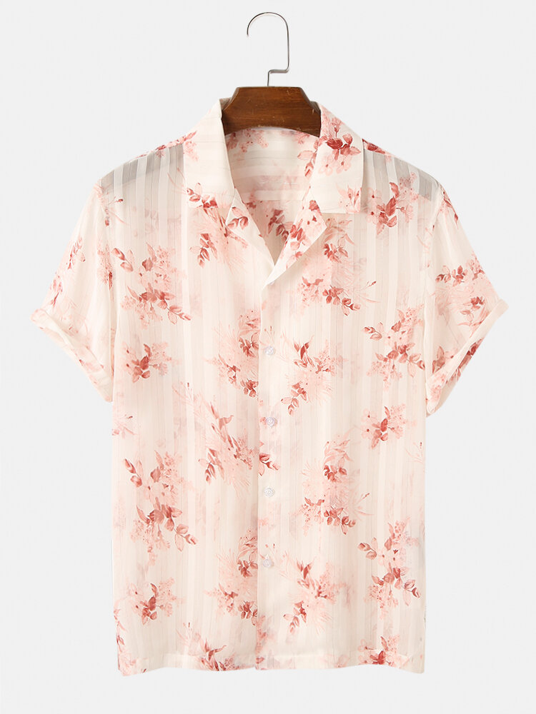 

Mens Causal Flower Print Breathable Short Sleeve Shirts