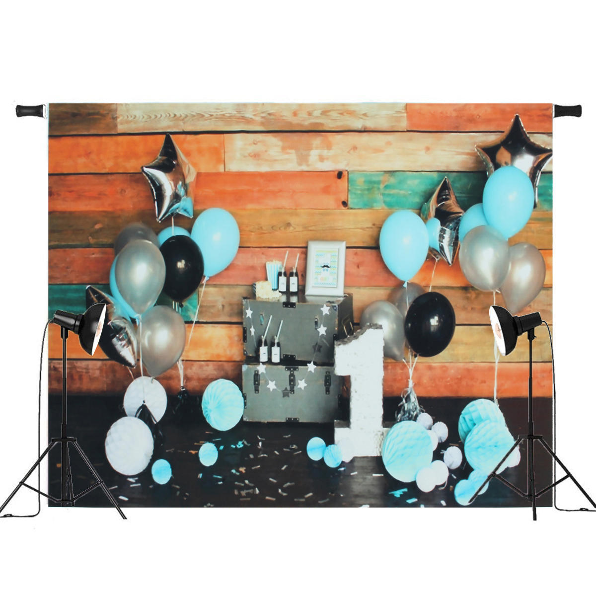 5x3ft 7x5ft Blue Balloon Colorful Wall Baby 1st Birthday Photography Backdrop Studio Prop Background