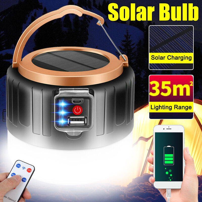 450W Solar LED Camping Light Tent Lamp USB Rechargeable Bulb Lantern Flashlight