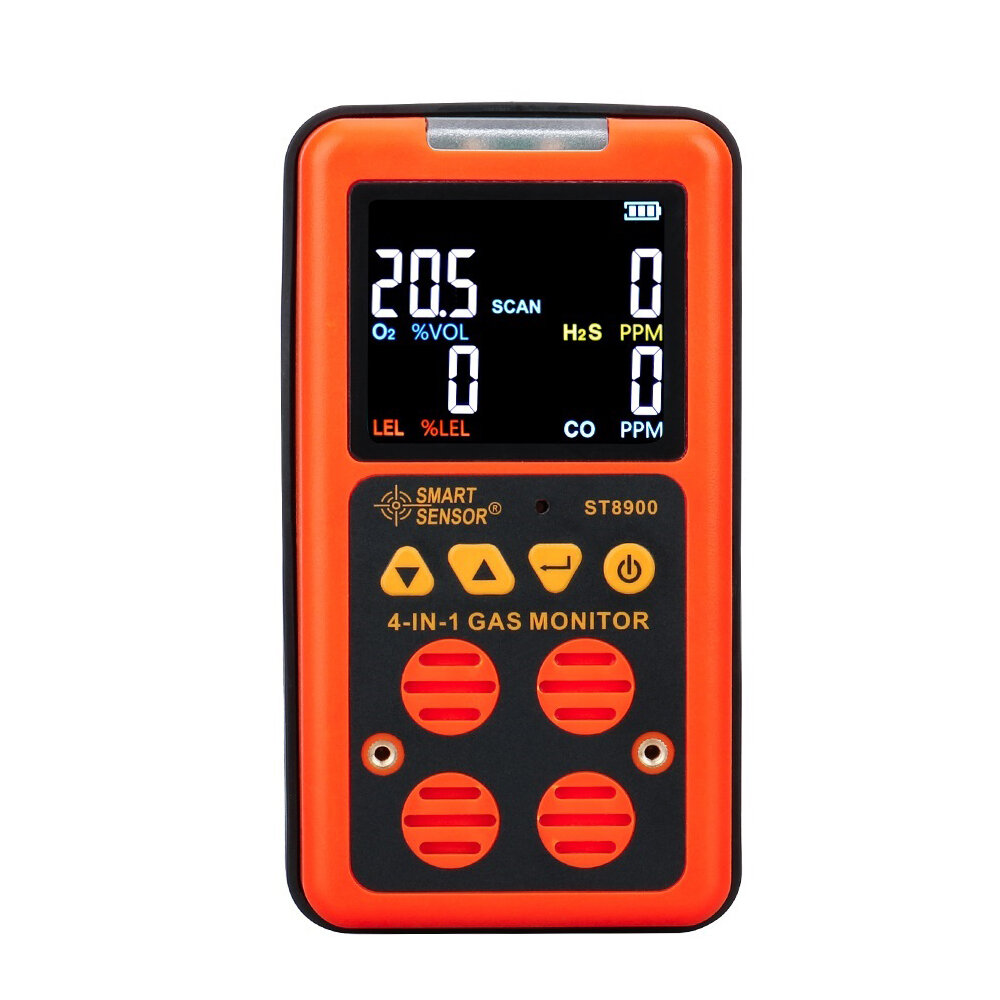 

ST8900 4 In 1 Gas Detector Oxygen O2 Hydrogen Sulfide H2S Carbon Monoxide CO Combustible Gas Lel Gas Analysis