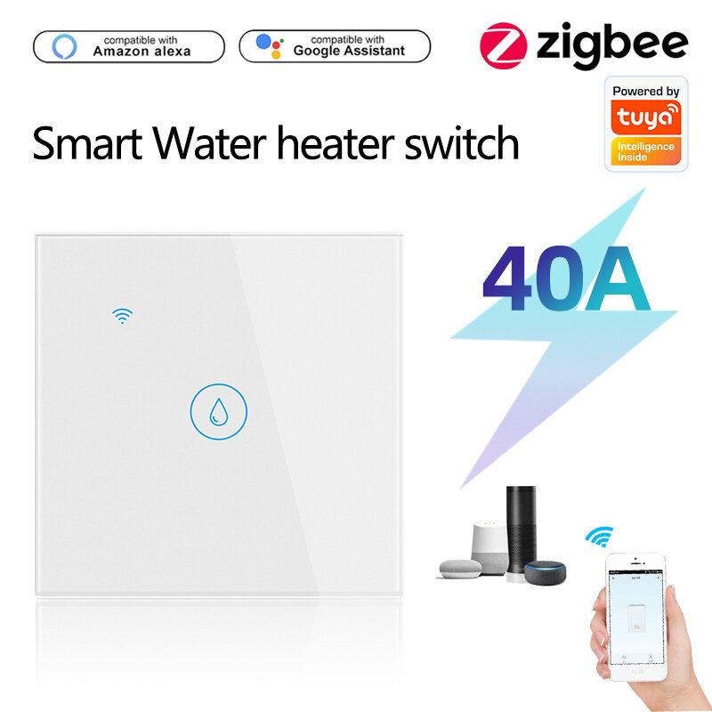 

Tuya Zigbe 40A Smart Water Нагреватель Переключатель EU Plug APP Дистанционное Управление Голосовой таймер Влагонепрониц