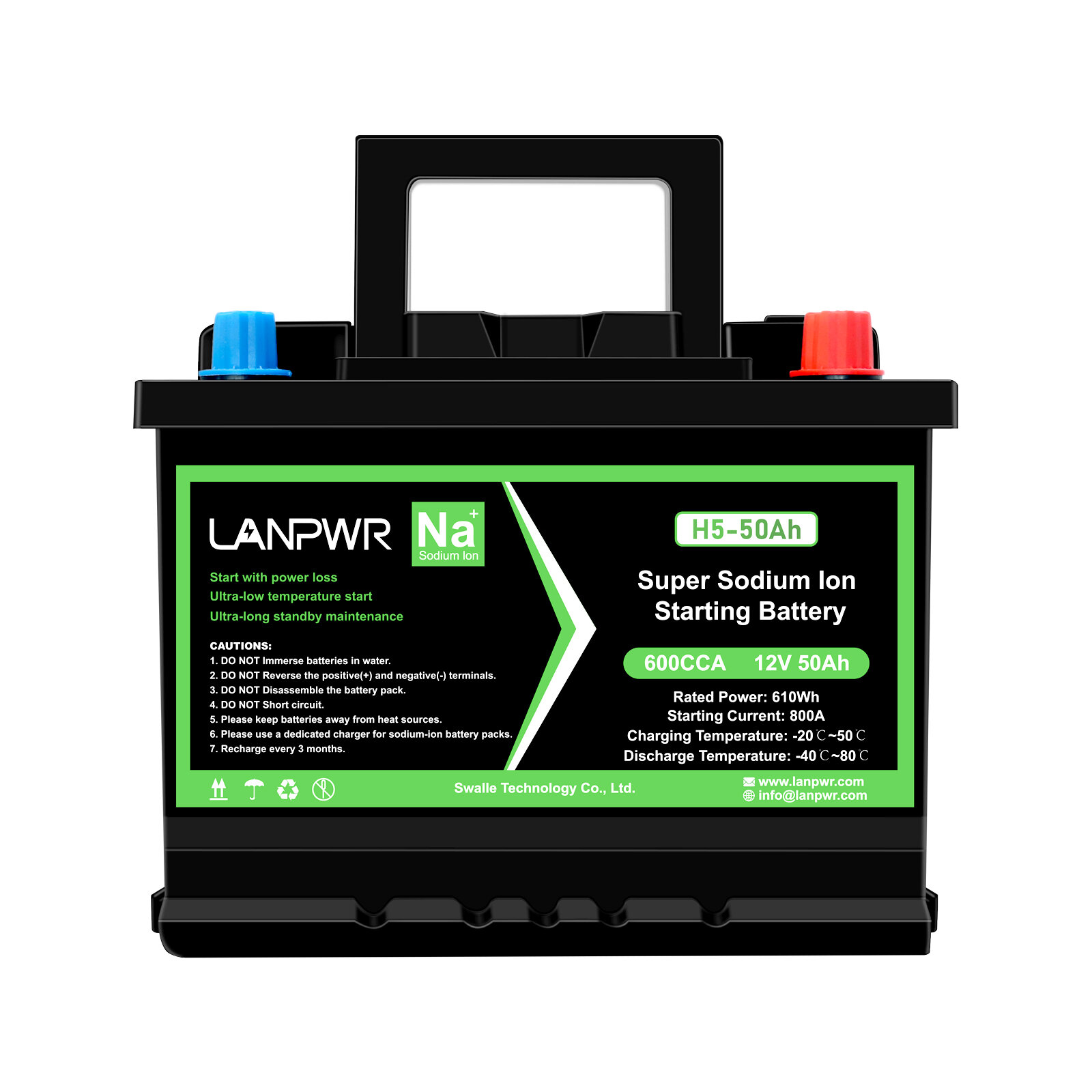 [EU Direct] LANPWR 600CCA 12V 50Ah Sodium Ion Starting Battery 610Wh Energy High Power Fast Charging 6000 Cycles Battery
