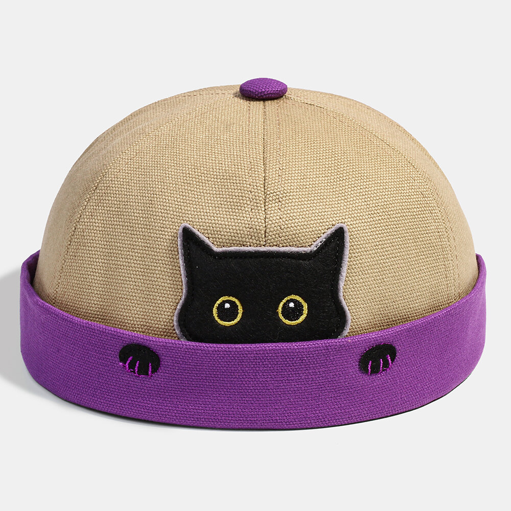 

Banggood Design Men Cotton Contrast Color Cute Kitty Cat Pattern Casual Brimless Landlord Cap Skull Cap Beanie Hat