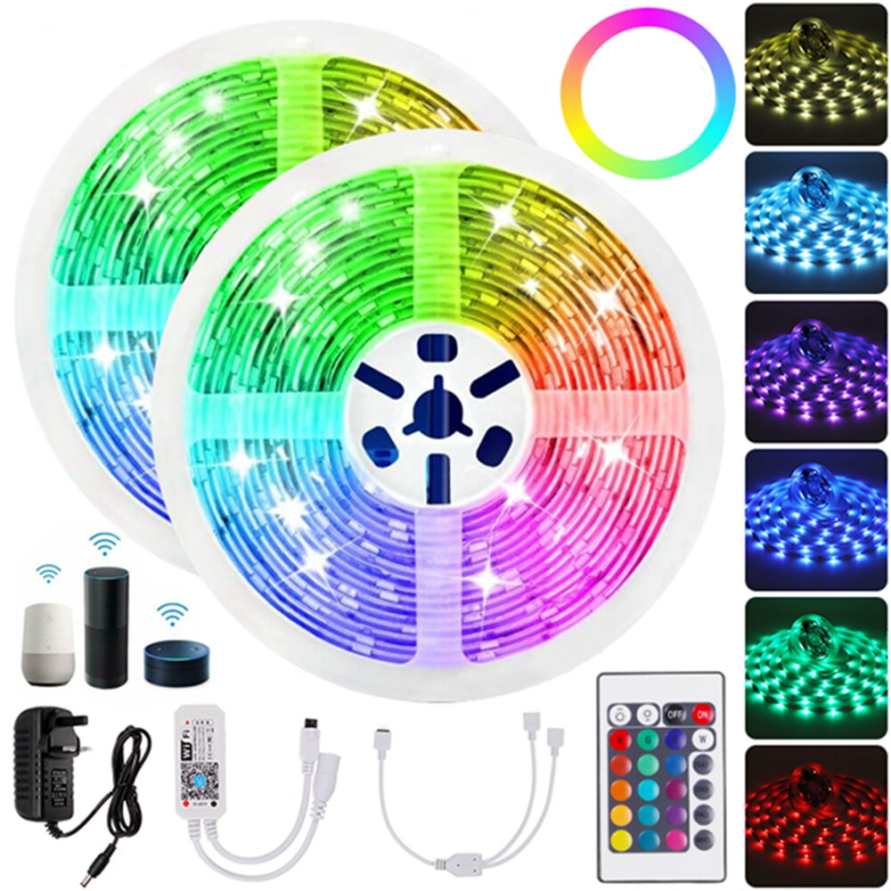 

10M RGB LED Light Strip Non-waterproof 5050SMD 24 Key Remote Control Tape Lamp Works with Alexa Google Home DC12V Christ