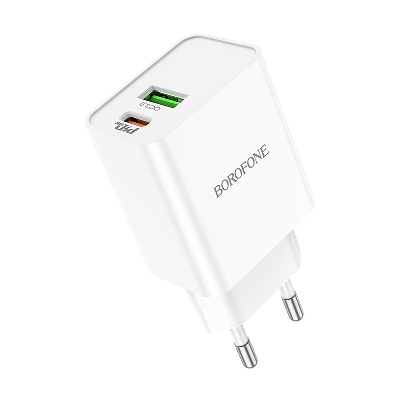 

BOROFONE BA69A 20W 2-Port USB PD Charger 20W Type-C+18W USB-A PD3.0 2.0 PPS QC3.0 2.0 FCP SCP AFC Fast Charging Wall Cha