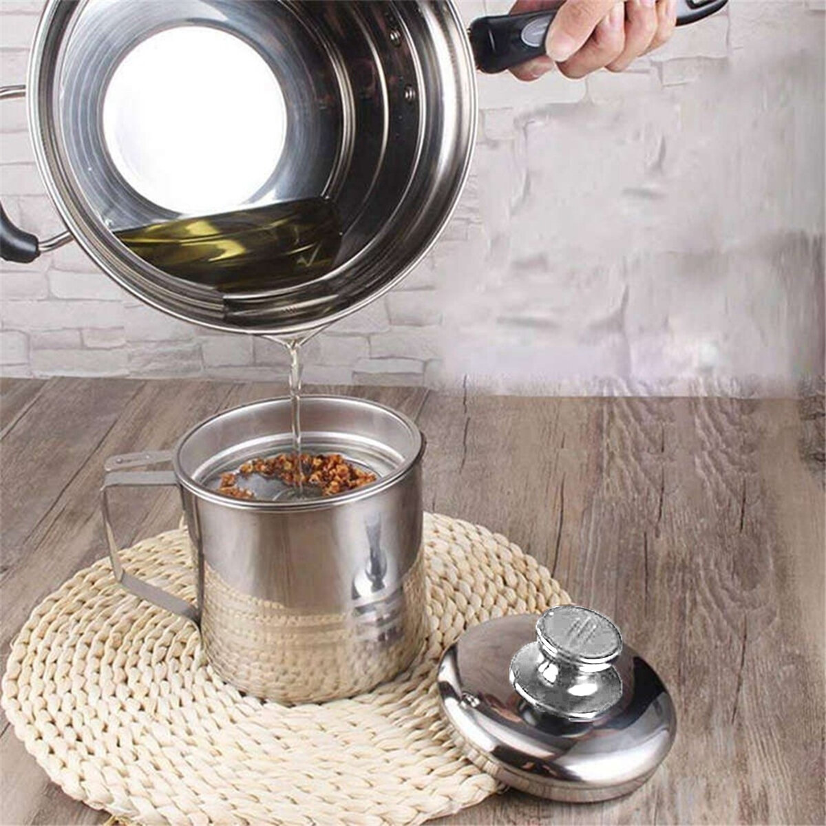 1.3L Rvs Huishoudelijke Druipende Olie Pot Vet Deksel Filter Container Fles Koken AU voor Keuken Too