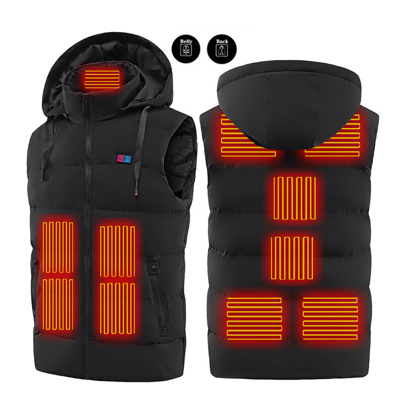 TENGOO HT-11 11 Bölge Isıtma Yeleği Unisex 3-Vitesli Isıtma Yelek Ceket USB Elektrikli Termal Giyim Kapüşonlu Yelek Kış Dış Giyim Sıcak Giyim