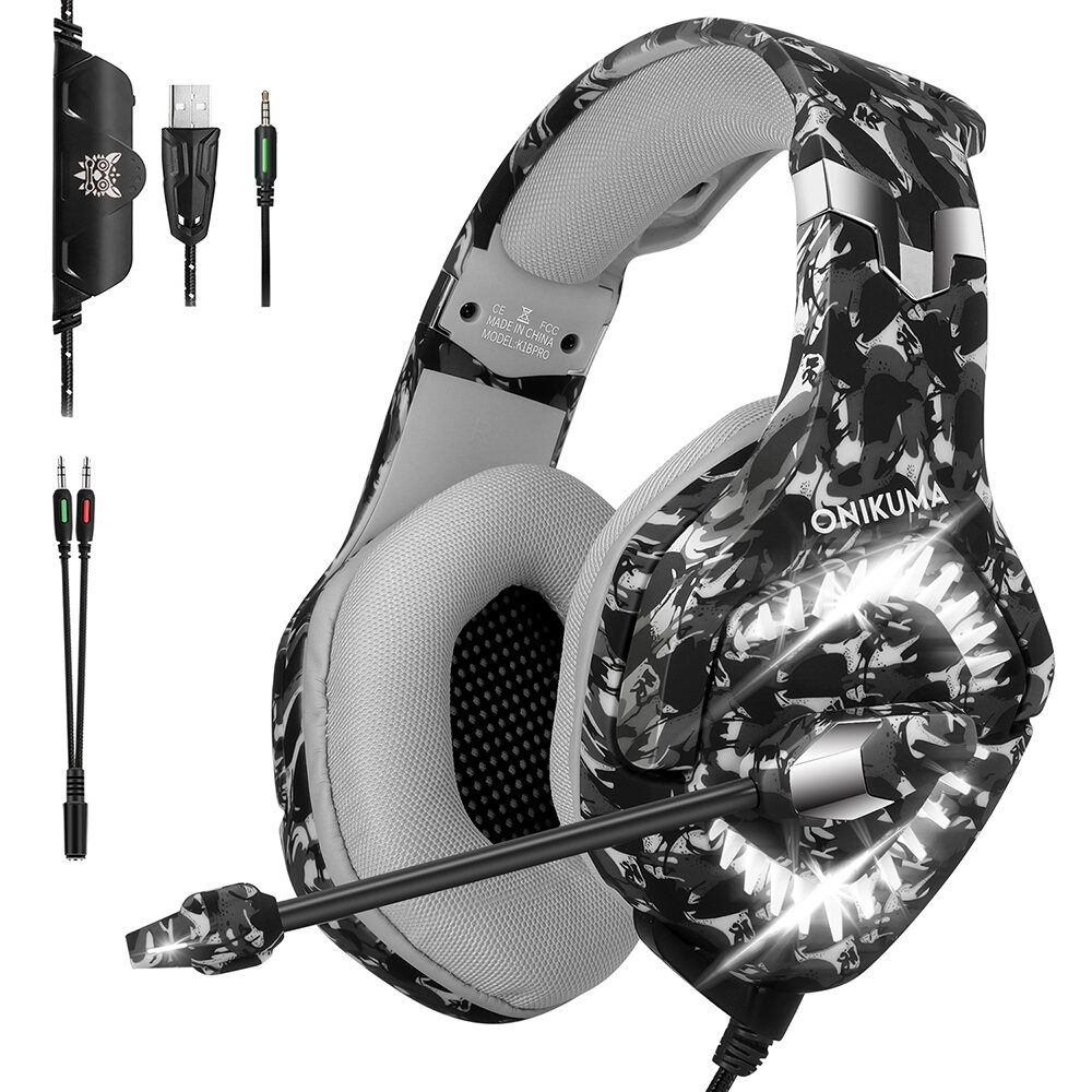 ONIKUMA K1BPro Gaming Headset Over Ear Gaming Headphones with Mic Stereo Surround Noise Reduction LED Lights Volume Cont