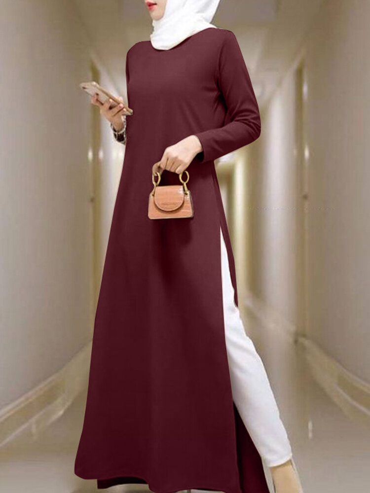 Kaftan TunicSolid Leisure Dress Split Skirt Side For Women