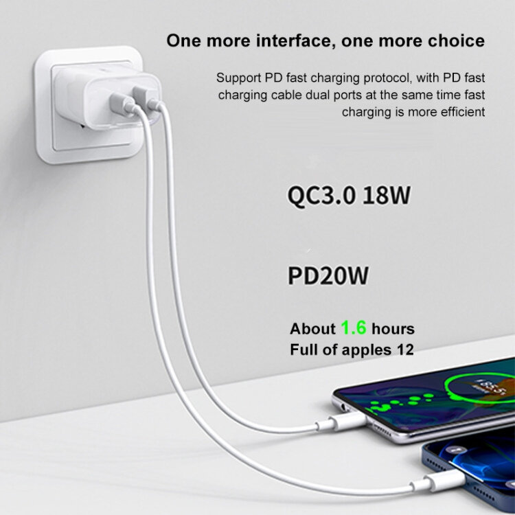 WEKOME WP-U53 20W USB + Type-CPD急速充電PD20WQC3.0 EU / USプラグチャージャーforSamsung Galaxy S21 Note S20 ultra Huawei Mate40 P50 OnePlus 9 Pro for iPhone 12…