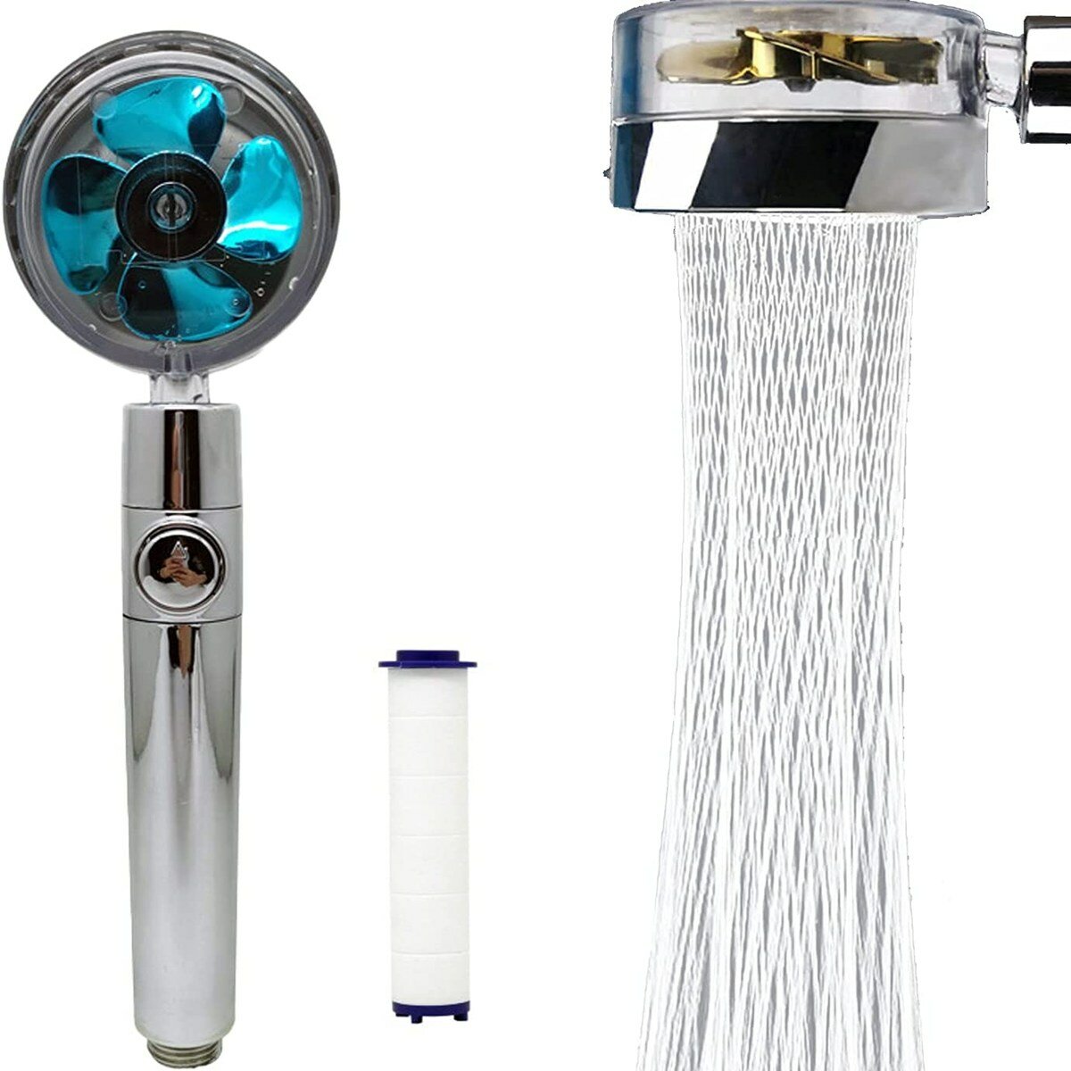 High Pressure Flow Turbo Shower Head Water Saving Spray Handheld Turbocharged Showerhead 360 Degrees Rotating Massage Fi