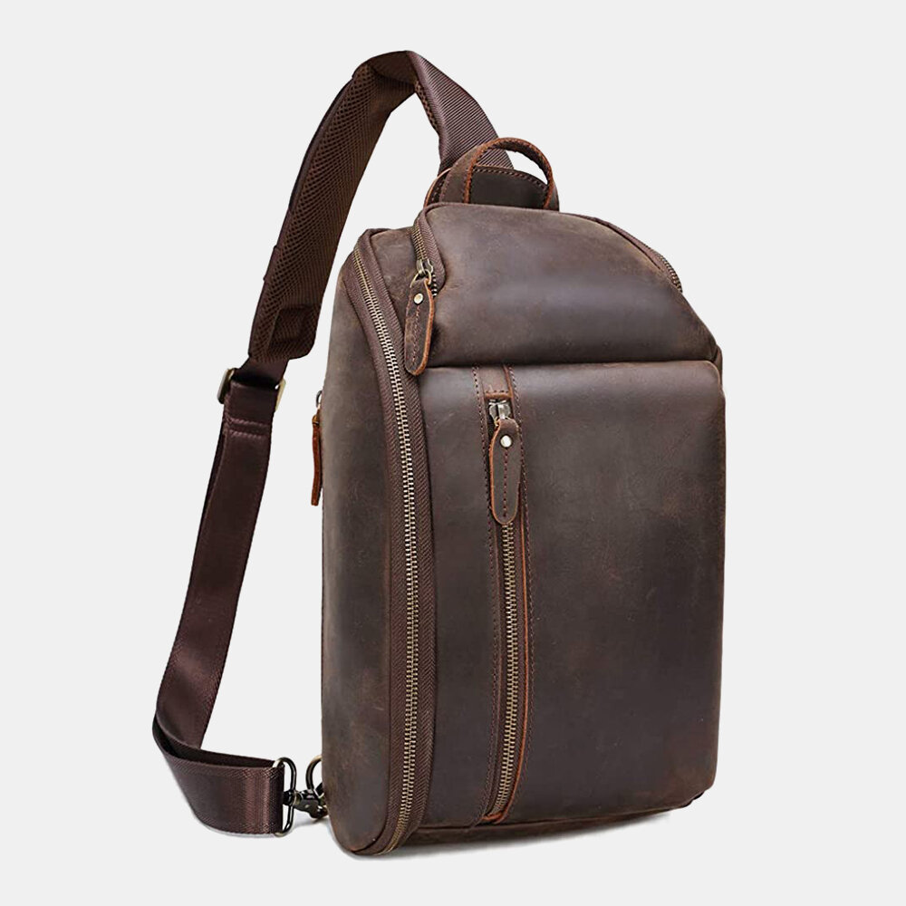 

Ekphero PU Leather Multi-pocket Large Capacity Sling Bag Travel Outdoor Daypack Crossbody Chest Shoulder Bag For Men