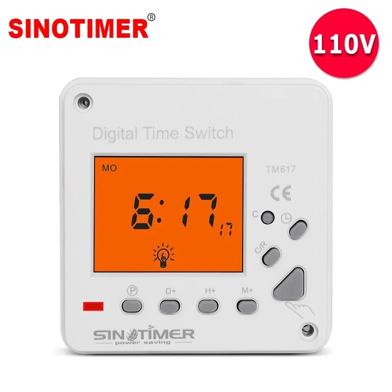 SINOTIMER TM617 AC 110V LCD Digital Display 7 Day Weekly Programmable Timer Switch Time Relay Clock Controller with Back