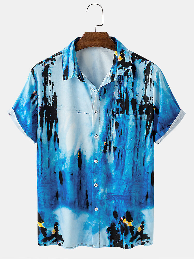 

Banggood Designed Tie Dye Mens Casual Short Sleeve Lapel Collar Shirts With Pocket