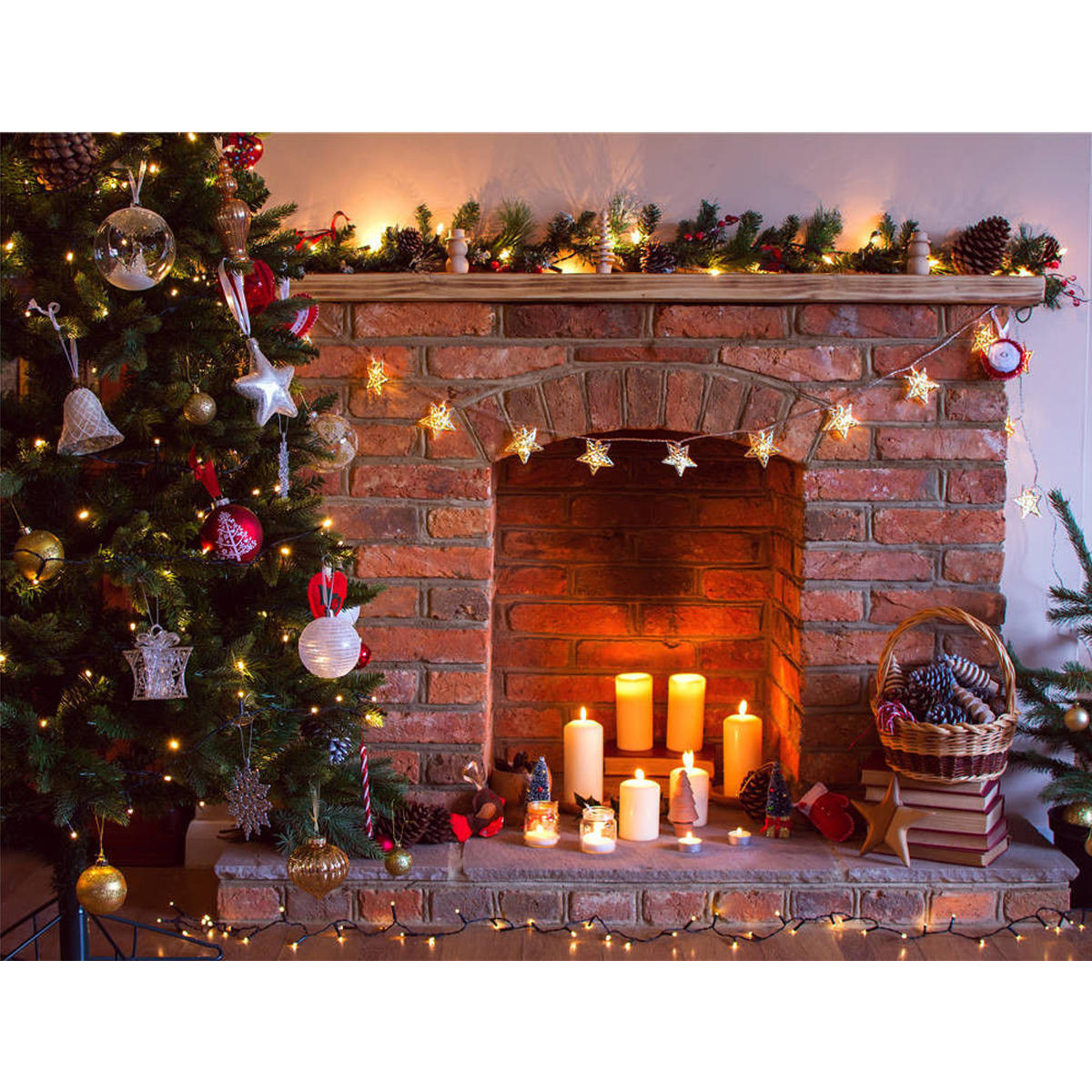 7x5ft vinyl retro christmas tree fireplace photography background backdrop props studio Sale ...
