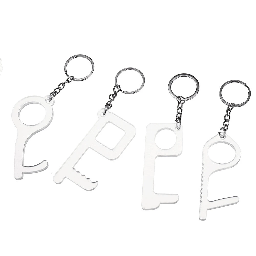 Door opener hands free non-contact handheld safety distance door opener ergonomic stylus keychain tool transparent props