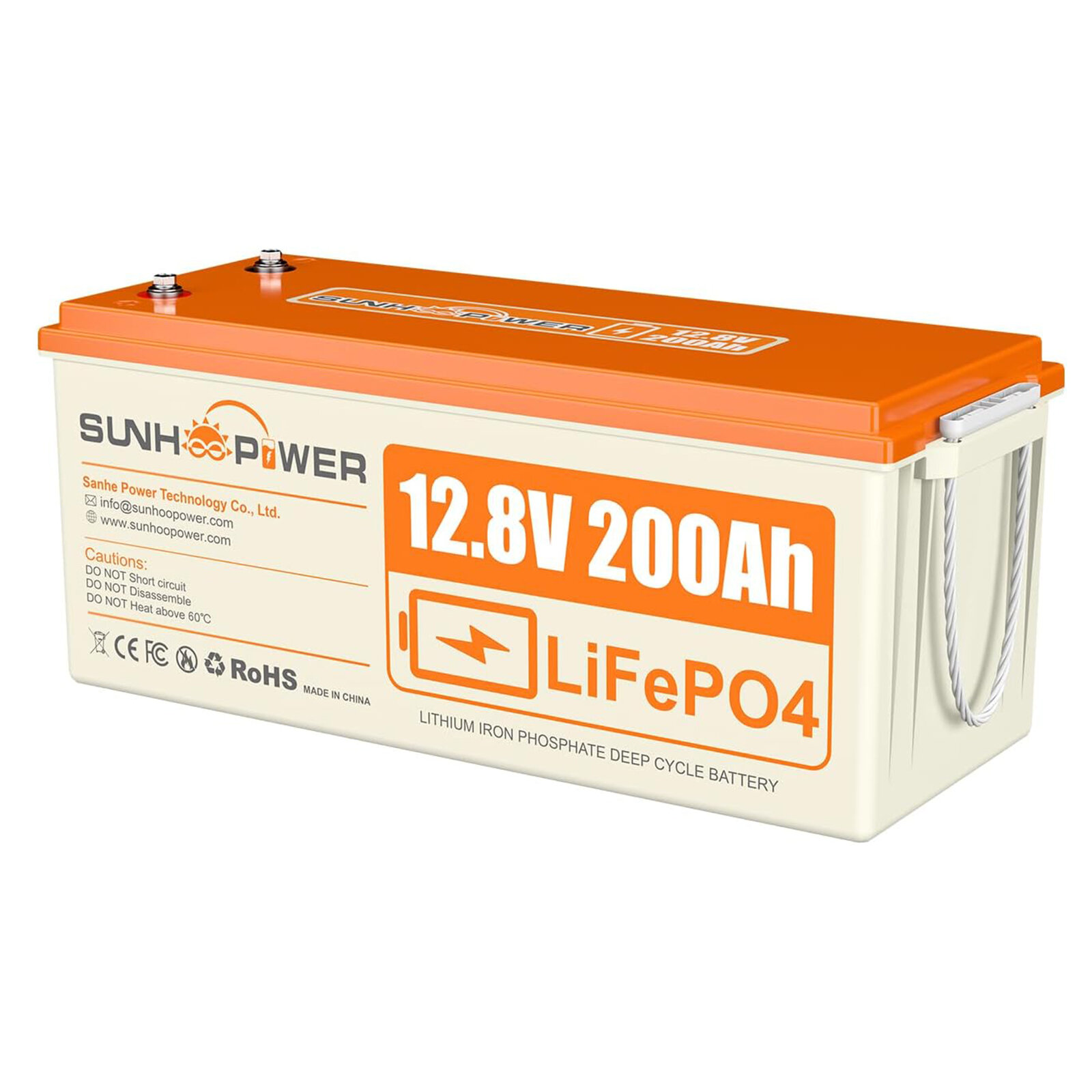 [EU Direct] Batería LiFePO4 12V 200AH de SUNHOOPOWER, 2560Wh Batería de litio recargable con 100A BMS incorporado, autodescarga, perfecta para RV, marina, almacenamiento de energía, respaldo de energía fuera de la red