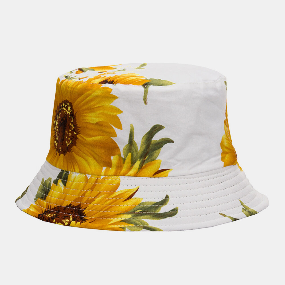 

Unisex Double-Sided Cotton Sunflowers Pattern Fashion Young Sunscreen Breathable Sunshade Bucket Hat