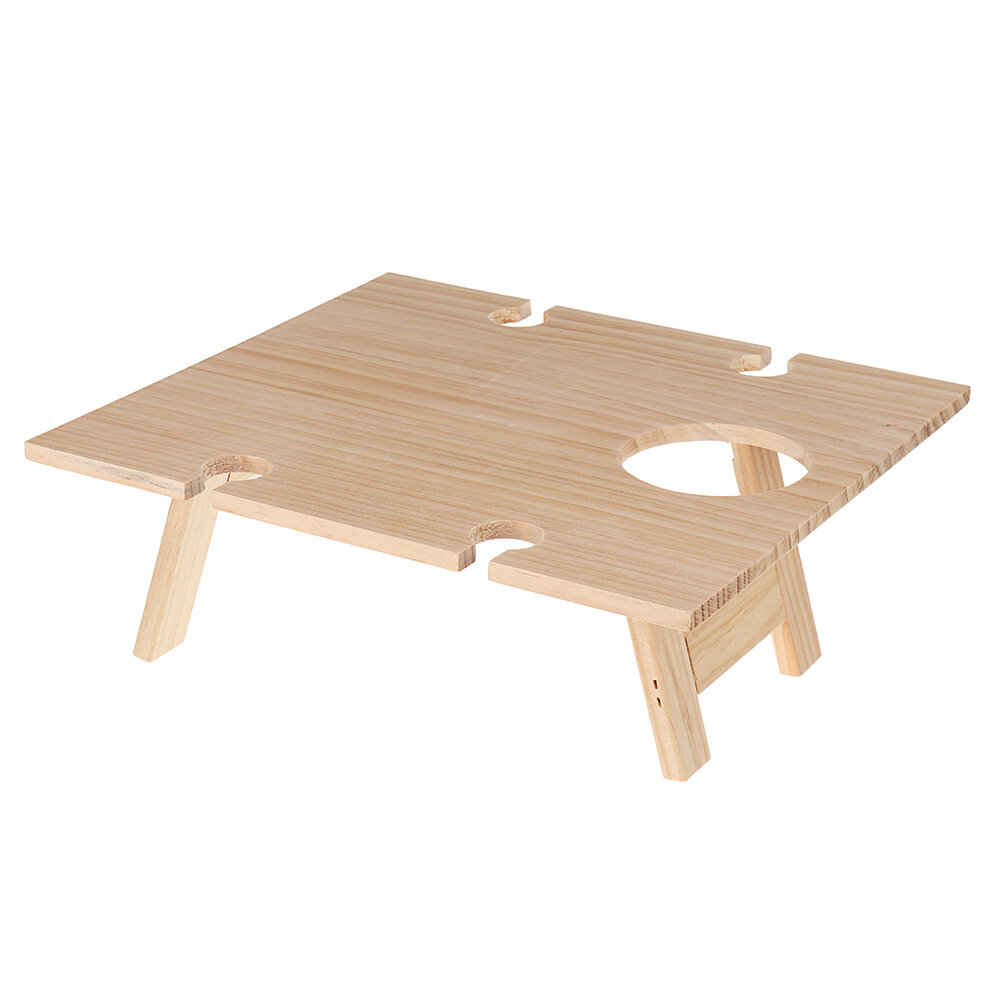 Draagbare opvouwbare houten tafel met glazen rek bekerhouder voor thuisbenodigdheden