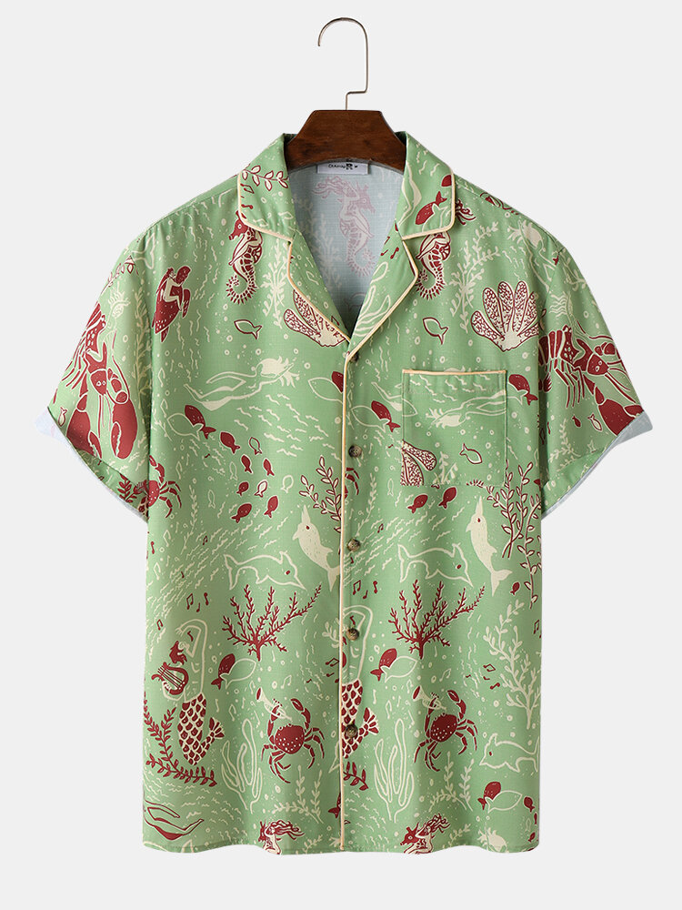 

Мужские рубашки с коротким рукавом и воротником Revere с принтом морской флоры и фауны