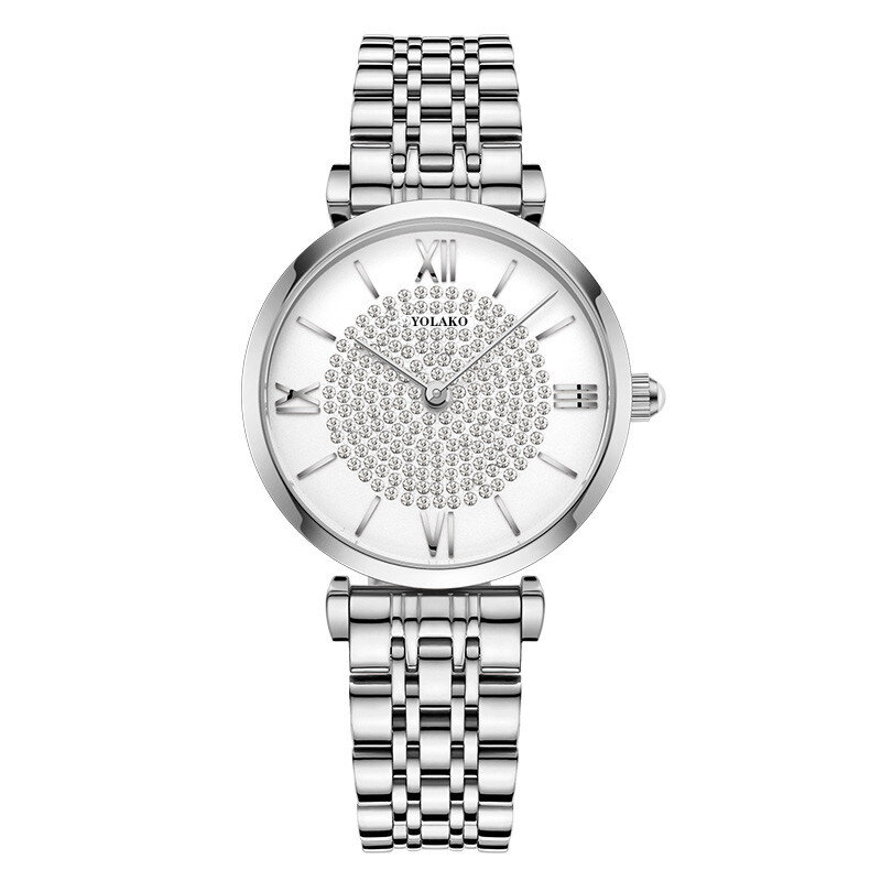 A0566 Trendy Elegant Women Watches Full Alloy Roman Numerals Rhinestones Mount Dial Quartz Watches