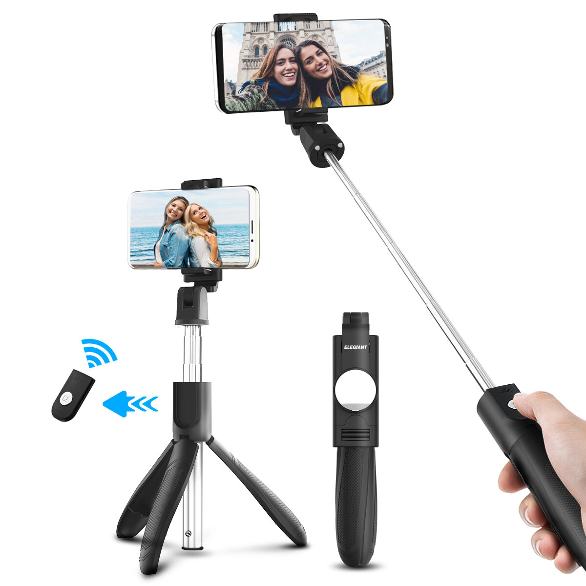 

ELEGIANT Extendable 2 in 1 bluetooth Remote Control Selfie Stick Mini Tripod with Adjustable Phone Holder