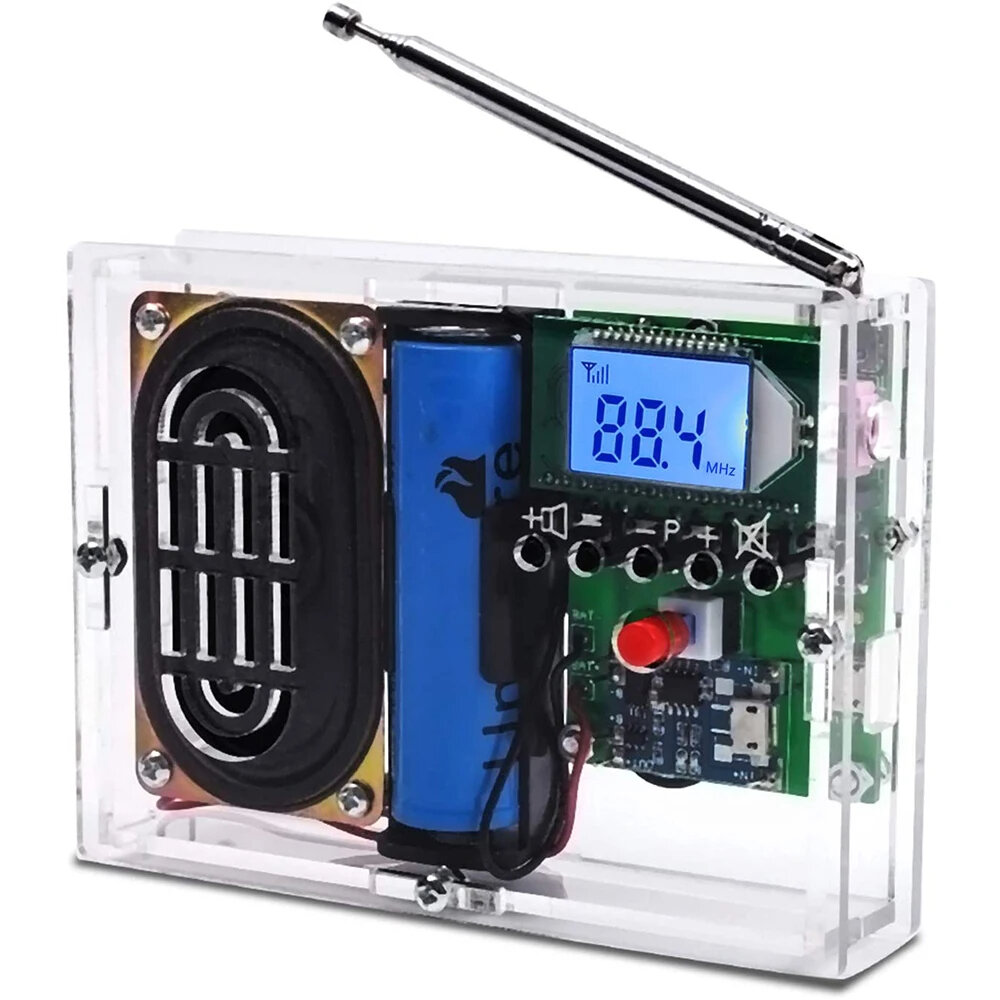

FM Radio Receiver Module DIY Electronic Kit 76-108MHz DIY Radio Speaker Kit Frequency Modification LCD Display Soldering