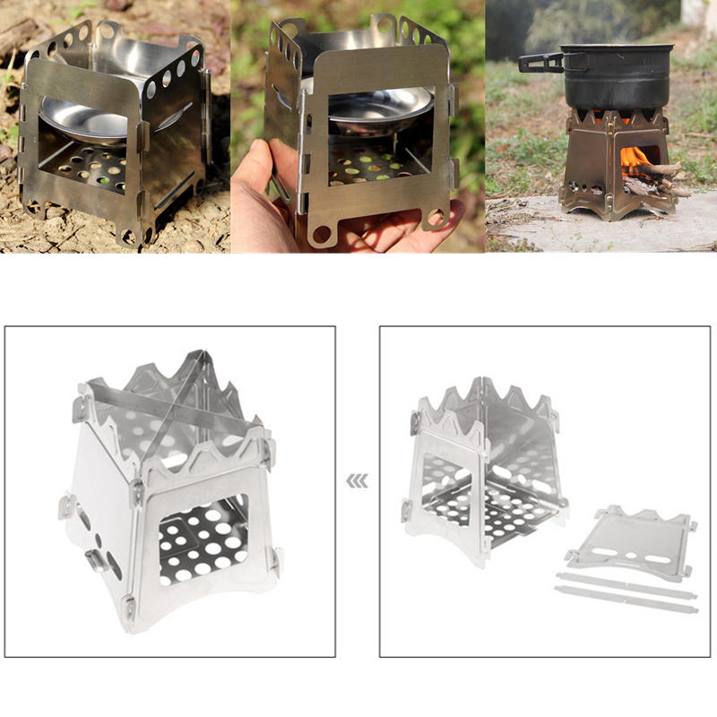 Portable Holz Klappofen Compact Outdoor Campingkocher Picknick Wandern Kochen Hardware