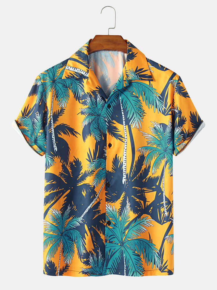 Hawaï-overhemden met kokosnootboomprint voor heren