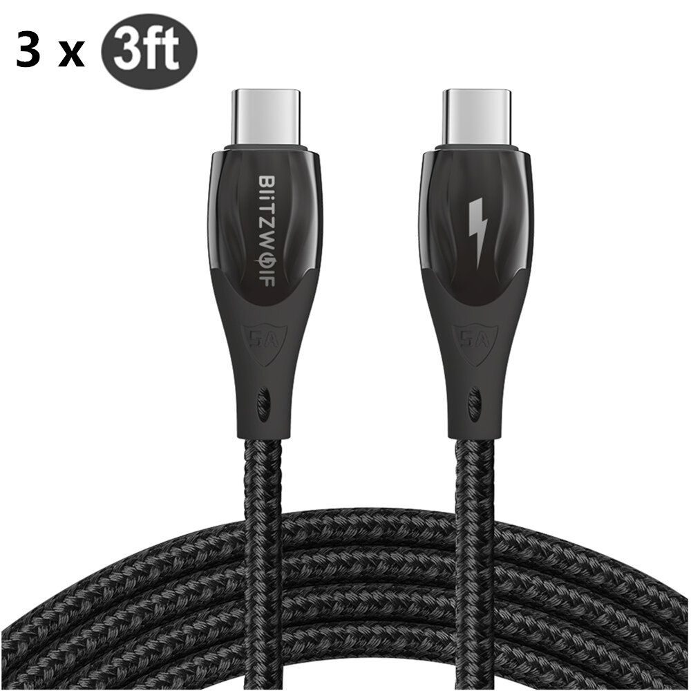 

[3 Pack] BlitzWolf® BW-FC1 100W USB-C to USB-C PD Power Delivery Cable 1M PD3.0 QC4.0+ QC3.0 Fast Charging Data Transfer