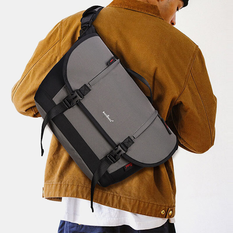 Men Oxford Horizontal Large Capacity Flap-Over Crossbody Shoulder Bag Travel Bag