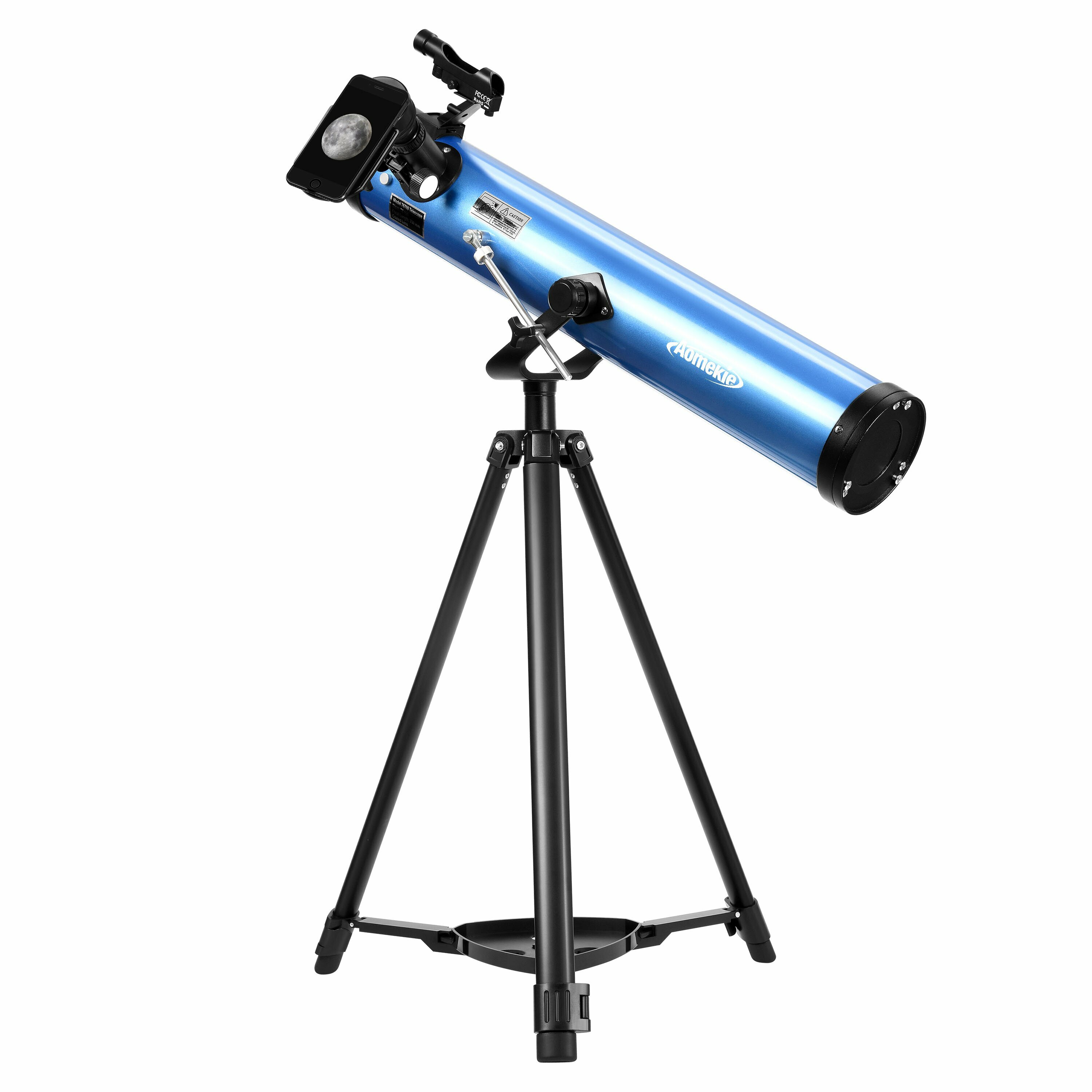 [EU Direct] AOMEKIE Reflektor Teleskope für erwachsene Anfänger in Astronomie 76mm/700mm mit Telefonadapter, Bluetooth Controller, Stativ, Sucherfernrohr und Mondfilter A02018