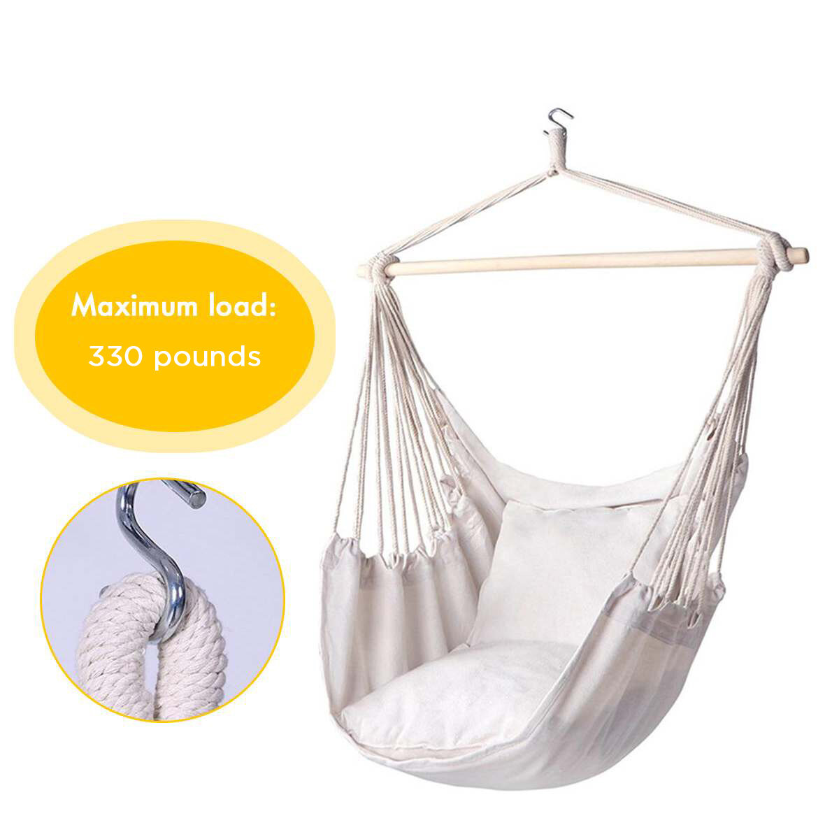 Single People Cotton Canvas Hammock Chair Swing Hanging Chair with Pillow Hook Stick Outdoor Garden Camping Home