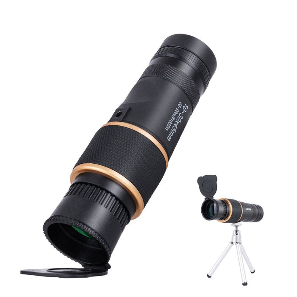 Telescópio monocular profissional retrátil telescópico em metal LUXUN 10-30x45 Zoom HD com tripé e suporte para telefone para camping ao ar livre e viagens