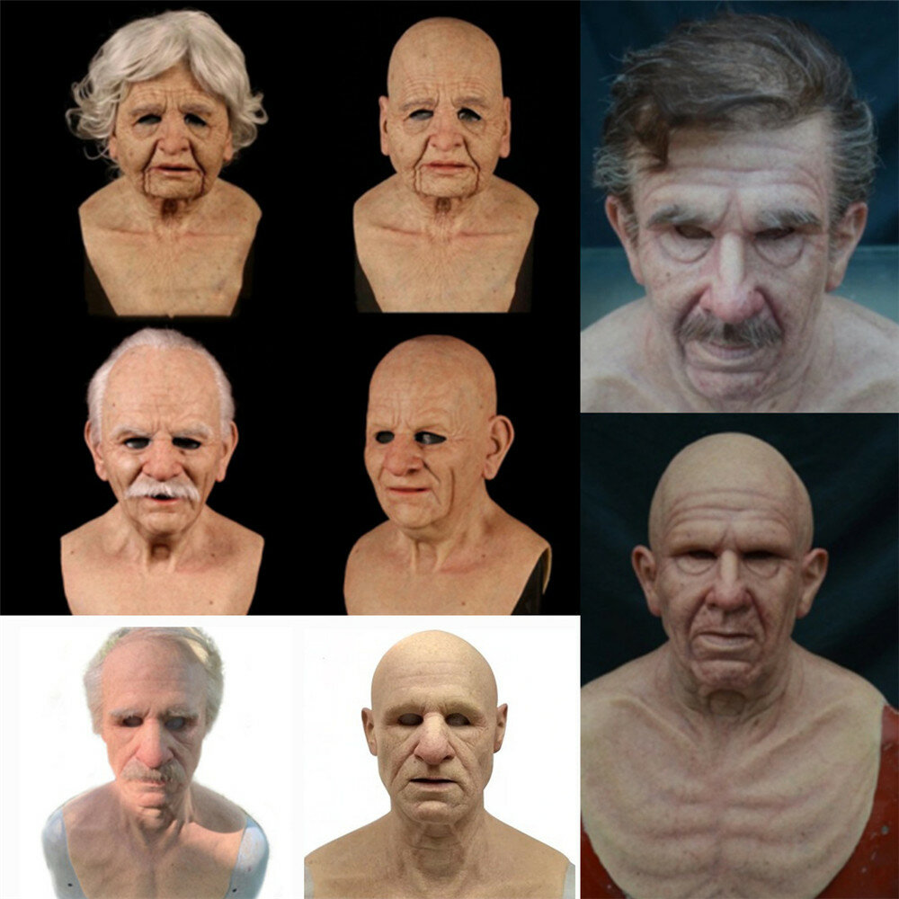 Cosplay Rubber Old Man Mask Realistic Scary Latex Mask Horror Headgear Cosplay Props for Adult Man W
