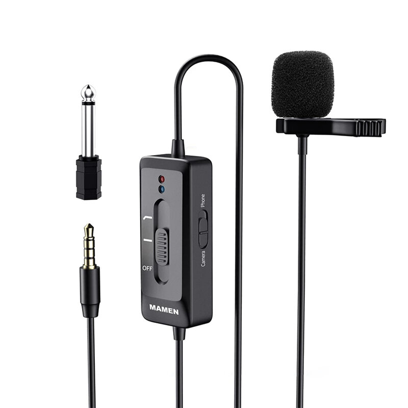 

MAMEN KM-D2 Lavalier Microphone Omni-directional Noise Reduction 8M 3.5MM Rechargeable Wired Condenser Mic for DSLR Came
