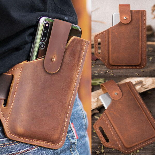 E Ekphero Men EDC Genuine Leather 6.5 Inch Phone Holder Waist Belt Bag