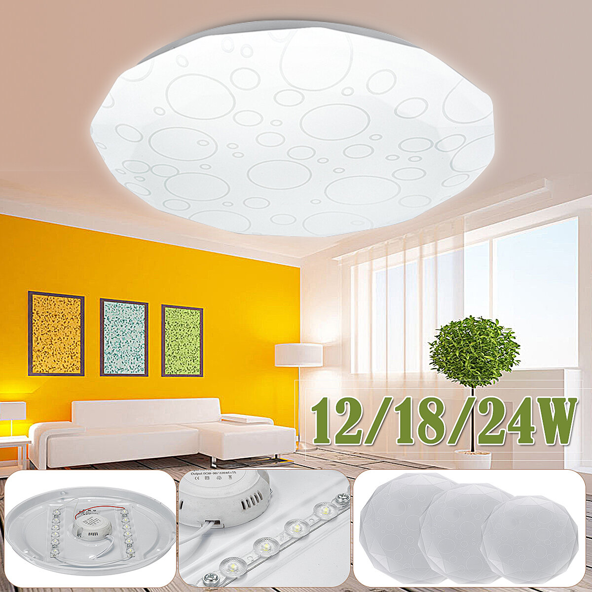 

12/18/24W Round LED Ceiling Lights Living Room Bedroom Kitchen 6500K AC220V