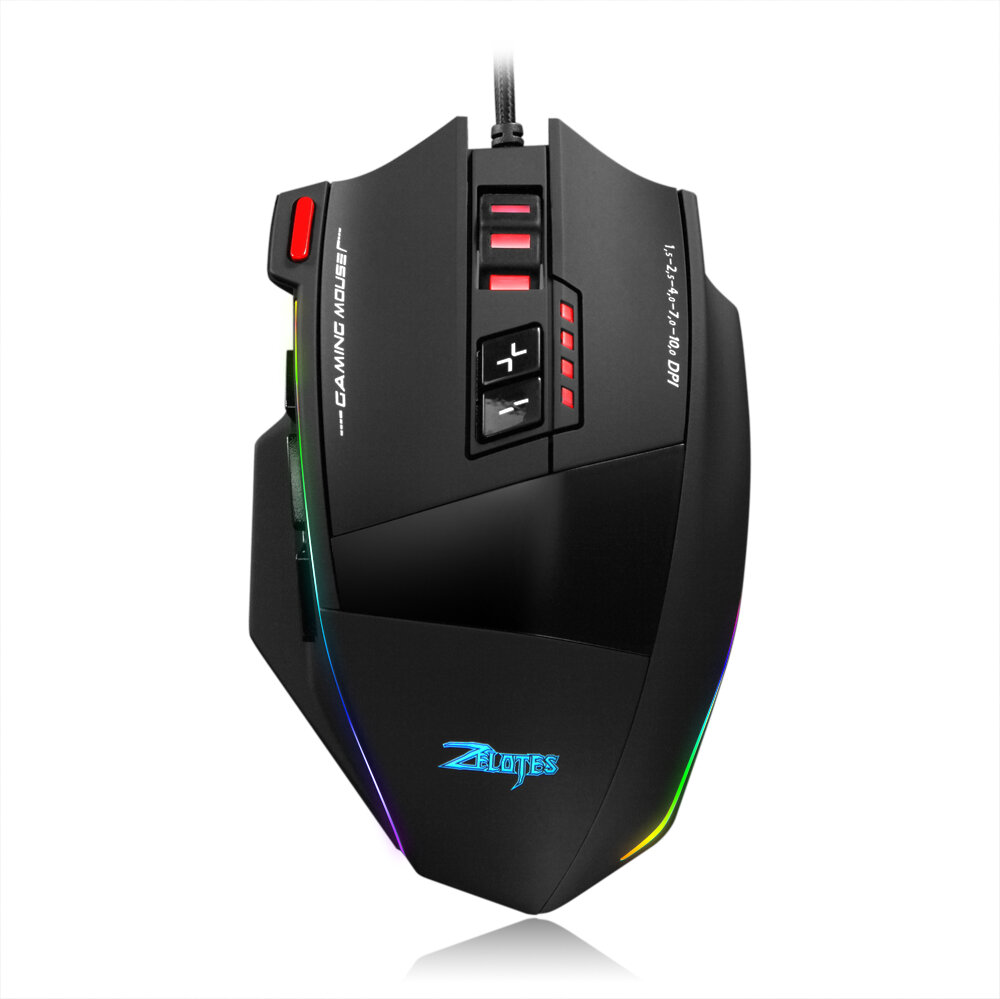 ZELOTES C-13 Wired Mouse 13 Buttons 1500-10000DPI RGB Light Programming Mice Custom Counterweight Optical Gaming Mouse