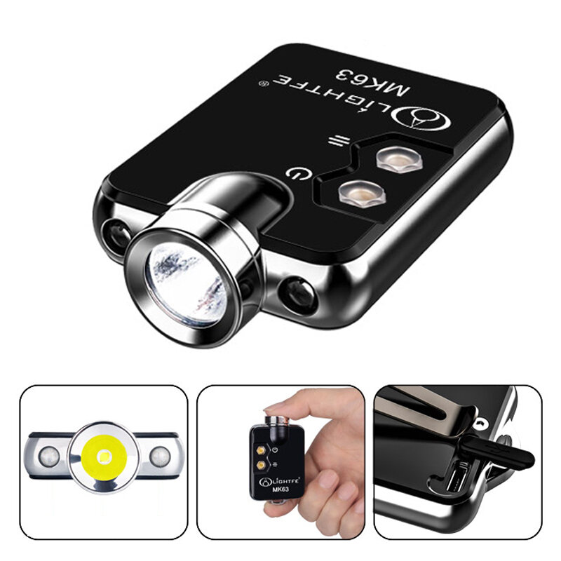 LIGHTFE MK63 XPG2+Red light+UV Light Sources Mini LED Keychain Flashlight USB Rechargeable Multi-function EDC Torch Hunt