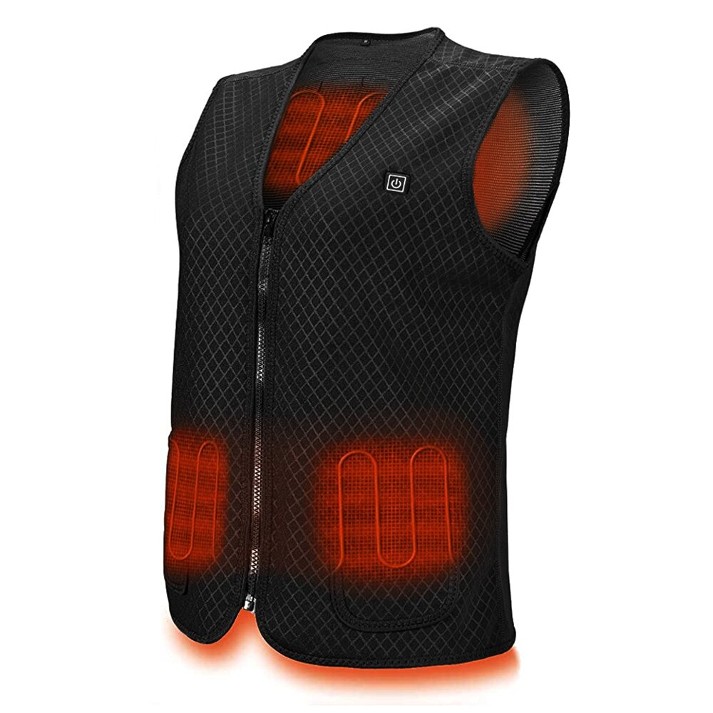 7 Heating Zone Electric Heated Vest Zipper Winter Warm Thermal Waistcoat Black For Riding Skiing Rock Climbing Golf