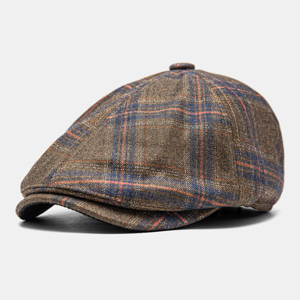 

Men Newsboy Hats Vintage Lattice Elastic Adjustable Warmth British Forward Hat Beret Flat Cap
