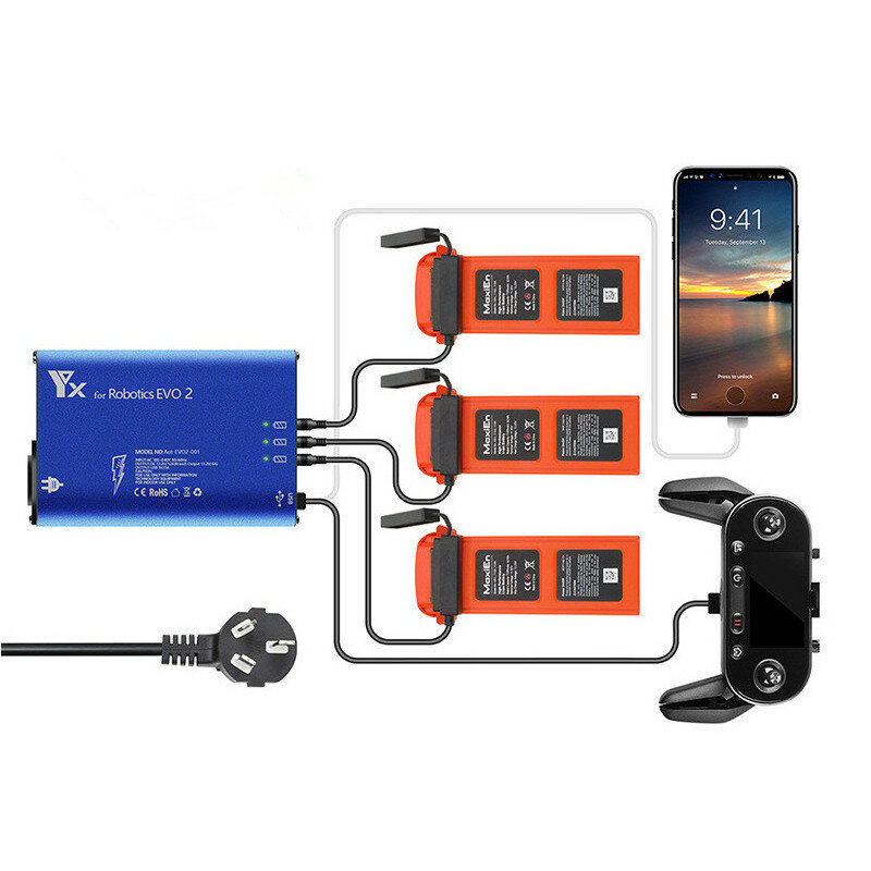 YX 5 IN 1 Multi Charging Hub Intelligent Batteri Fjärrkontroll Telefonladdare för Autel Robotics EVO 2 / EVO 2 Pro / EVO