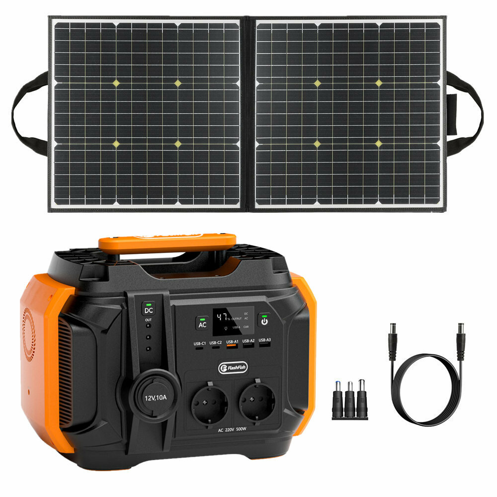 [EU/US Direct] FlashFish 500W Portable Электростанция 540Wh Power Батарея With 100W Foldable Solar Panel for Outdoor Camping Solar Generator