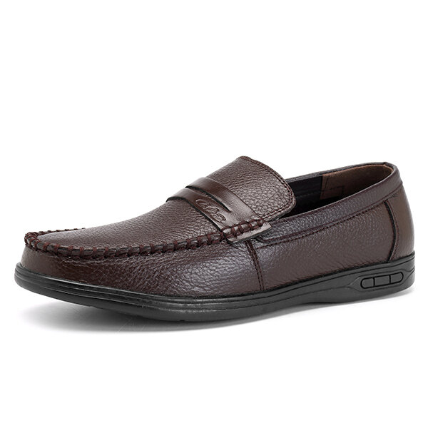 banggood shoes men comfy hand stitching genuine leather side zipper slip on oxfords