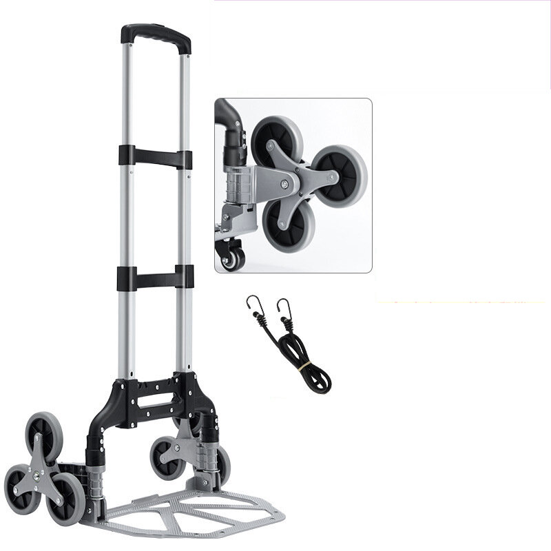 Stair Climbing Cart Folding Luggage Cart Climbing Hand Truck Trolley Shopping Cart Small Trailer with Stretch Rope Camping Travel Max Load 75KG